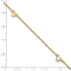 14k Diamond-cut Hearts 3-Station 9 inch Plus 1 inch Extender - Total 10 inch Anklet - Sophia Jewelers