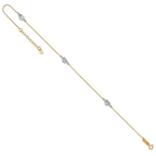 14k Two-tone Diamond-cut Triple Puffed Hearts 9 inch Plus 1 inch Extender - Total 10 inch Anklet - Sophia Jewelers