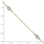 14k Two-tone Diamond-cut Triple Puffed Hearts 9 inch Plus 1 inch Extender - Total 10 inch Anklet - Sophia Jewelers