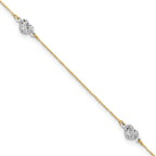14k Two-tone Diamond-cut Triple Puffed Hearts 9 inch Plus 1 inch Extender - Total 10 inch Anklet - Sophia Jewelers
