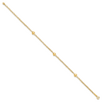 14k Polished Puffed Heart 3-Station 10 inch Anklet - Sophia Jewelers