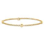14k Polished Puffed Heart 3-Station 10 inch Anklet - Sophia Jewelers