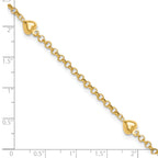 14k Polished Puffed Heart 3-Station 10 inch Anklet - Sophia Jewelers