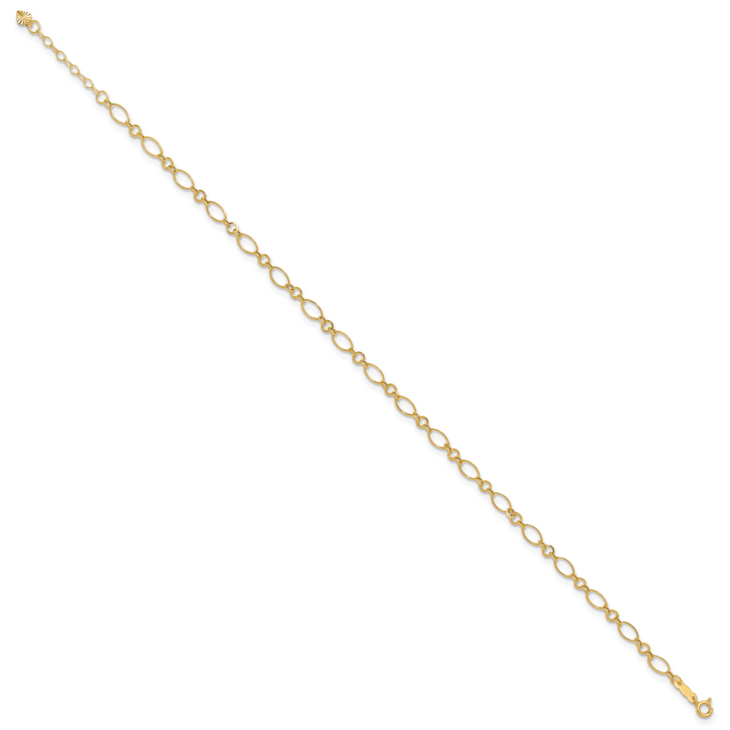 14k Fancy Figaro Link 9 inch Plus 1 inch Extender - Total 10 inch Anklet - Sophia Jewelers