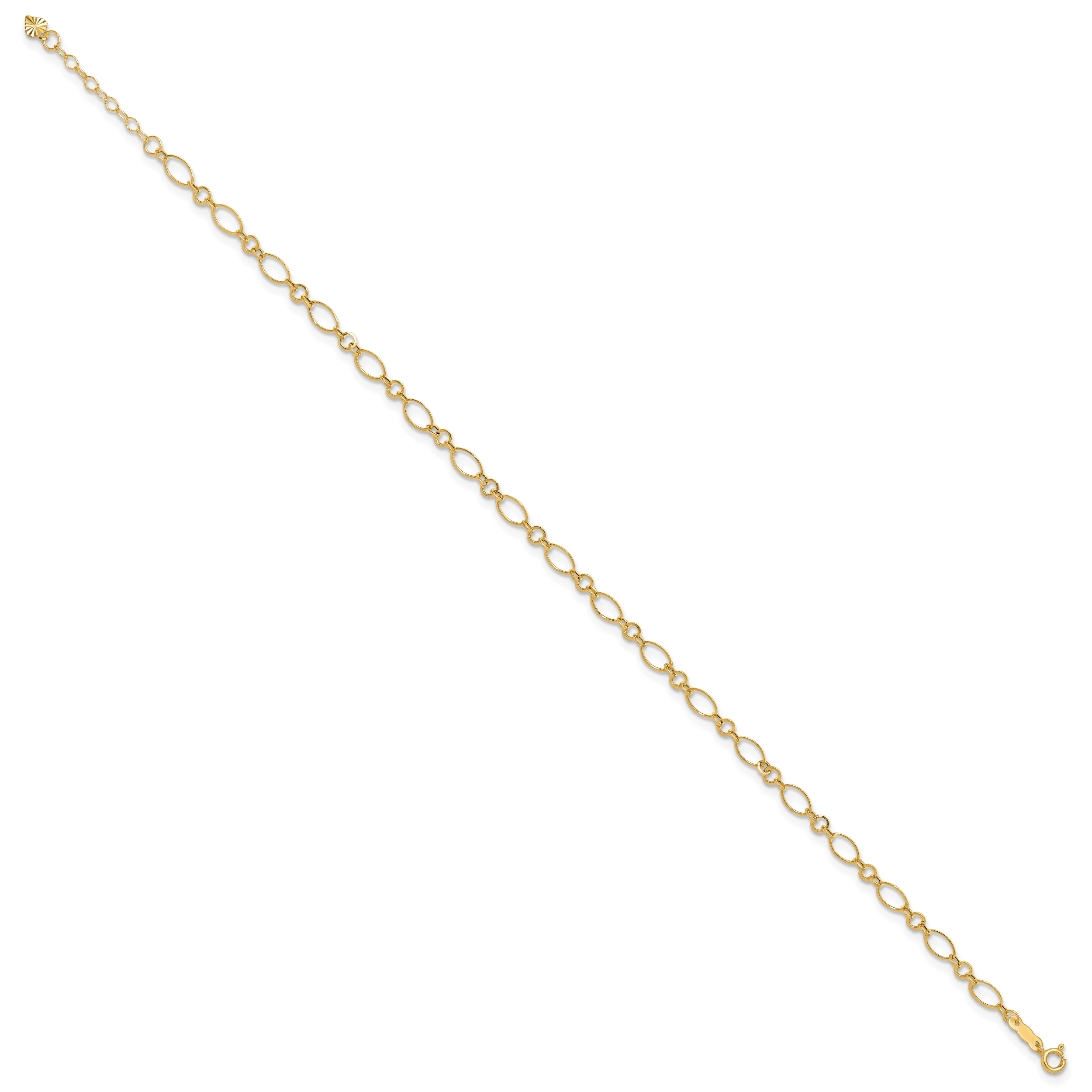 14k Fancy Figaro Link 9 inch Plus 1 inch Extender - Total 10 inch Anklet - Sophia Jewelers