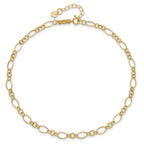 14k Fancy Figaro Link 9 inch Plus 1 inch Extender - Total 10 inch Anklet - Sophia Jewelers