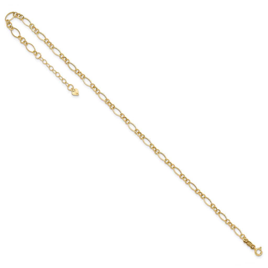 14k Fancy Figaro Link 9 inch Plus 1 inch Extender - Total 10 inch Anklet - Sophia Jewelers
