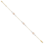 14k Tri-color Circle and Oval 3-Station 9 inch Plus 1 inch Extender - Total 10 inch Anklet - Sophia Jewelers