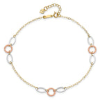 14k Tri-color Circle and Oval 3-Station 9 inch Plus 1 inch Extender - Total 10 inch Anklet - Sophia Jewelers