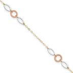 14k Tri-color Circle and Oval 3-Station 9 inch Plus 1 inch Extender - Total 10 inch Anklet - Sophia Jewelers