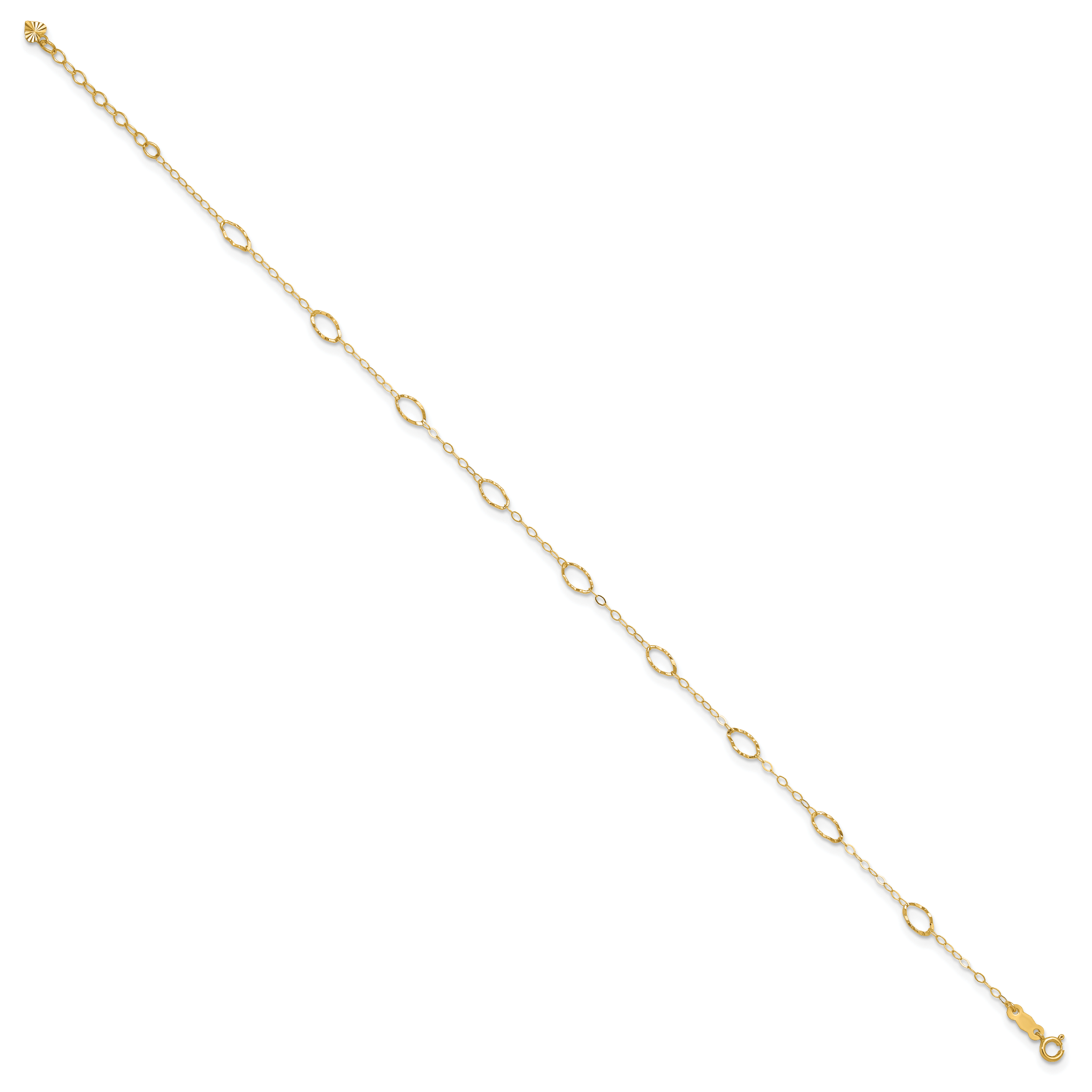 14k Textured Oval Shapes 9 inch Plus 1 inch Extender - Total 10 inch Anklet - Sophia Jewelers