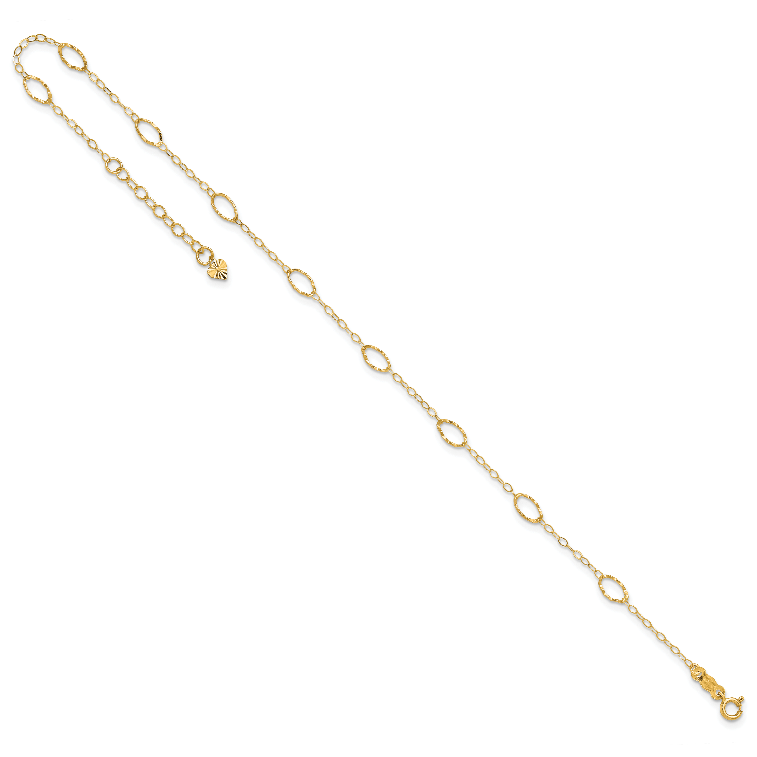 14k Textured Oval Shapes 9 inch Plus 1 inch Extender - Total 10 inch Anklet - Sophia Jewelers