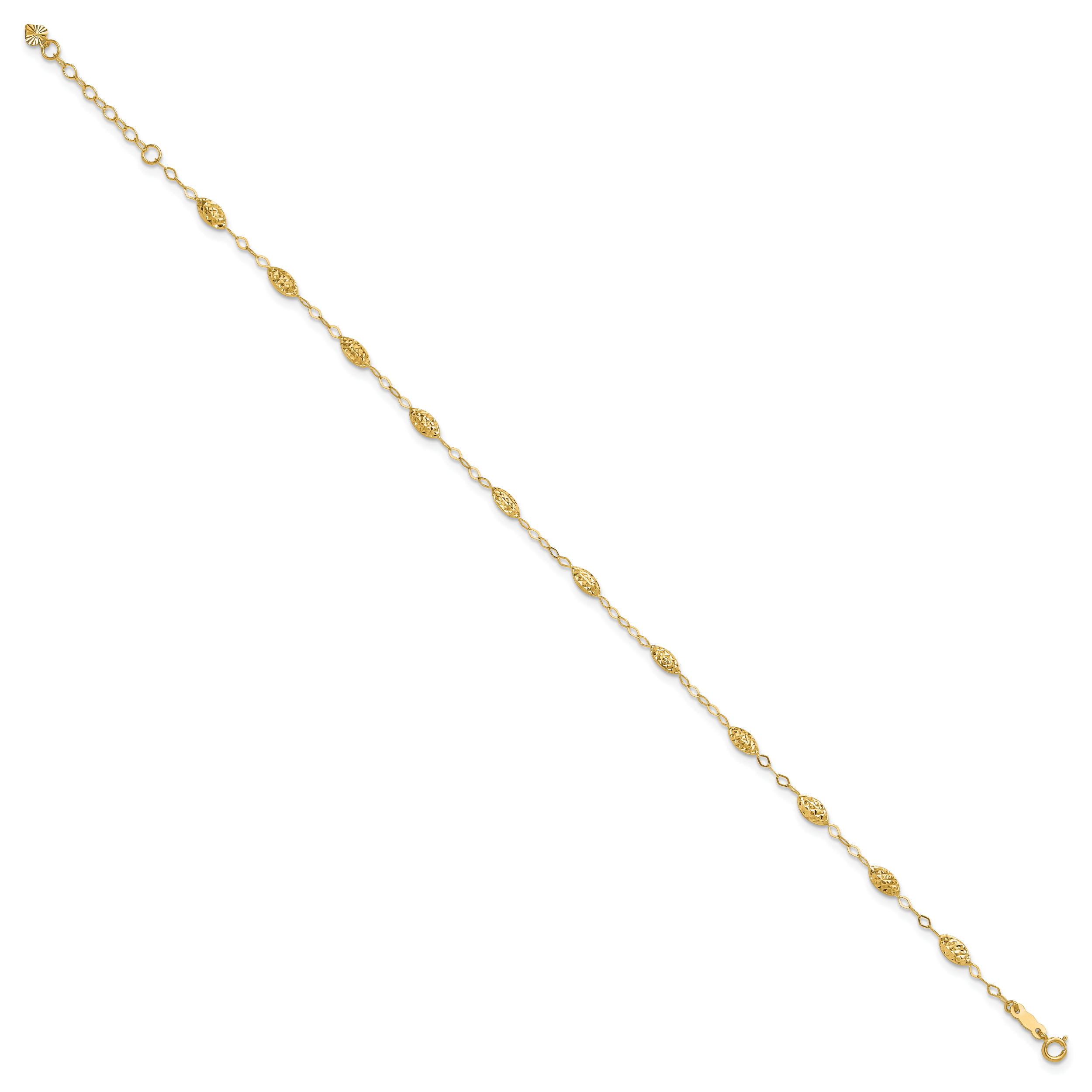 14k Textured Rice Puff Beads 9 inch Plus 1 inch Extender - Total 10 inch Anklet Secondary image