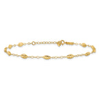 14k Textured Rice Puff Beads 9 inch Plus 1 inch Extender - Total 10 inch Anklet - Sophia Jewelers