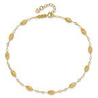 14k Textured Rice Puff Beads 9 inch Plus 1 inch Extender - Total 10 inch Anklet - Sophia Jewelers