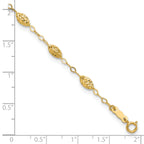 14k Textured Rice Puff Beads 9 inch Plus 1 inch Extender - Total 10 inch Anklet - Sophia Jewelers