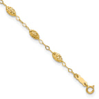 14k Textured Rice Puff Beads 9 inch Plus 1 inch Extender - Total 10 inch Anklet - Sophia Jewelers