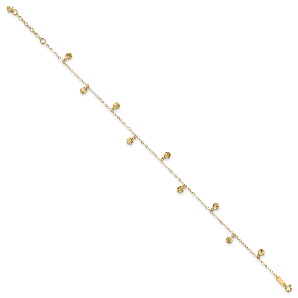 14k Hollow Dangle Circles 9 inch Plus 1 inch Extender - Total 10 inch Anklet - Sophia Jewelers