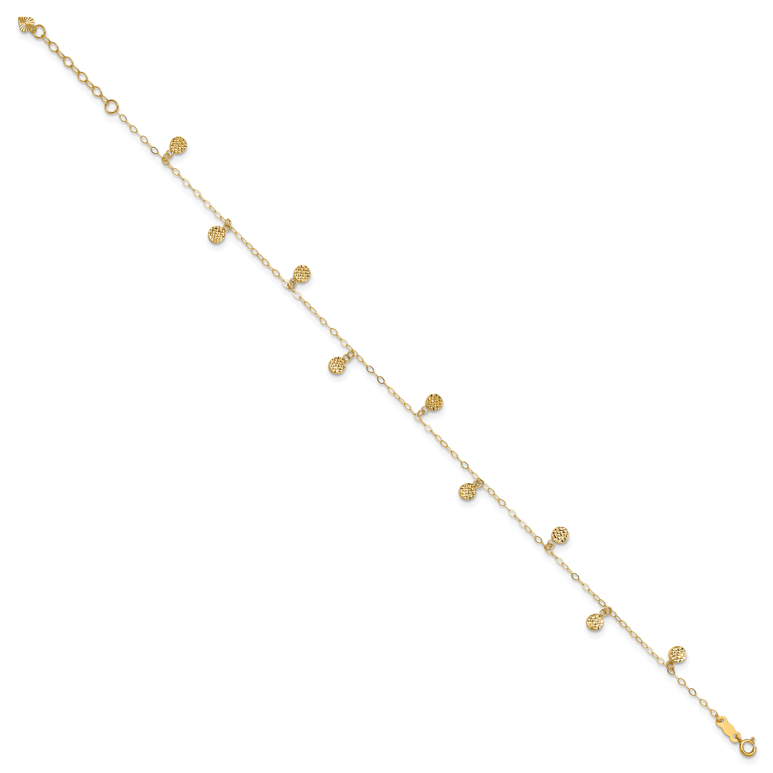 14k Hollow Dangle Circles 9 inch Plus 1 inch Extender - Total 10 inch Anklet - Sophia Jewelers