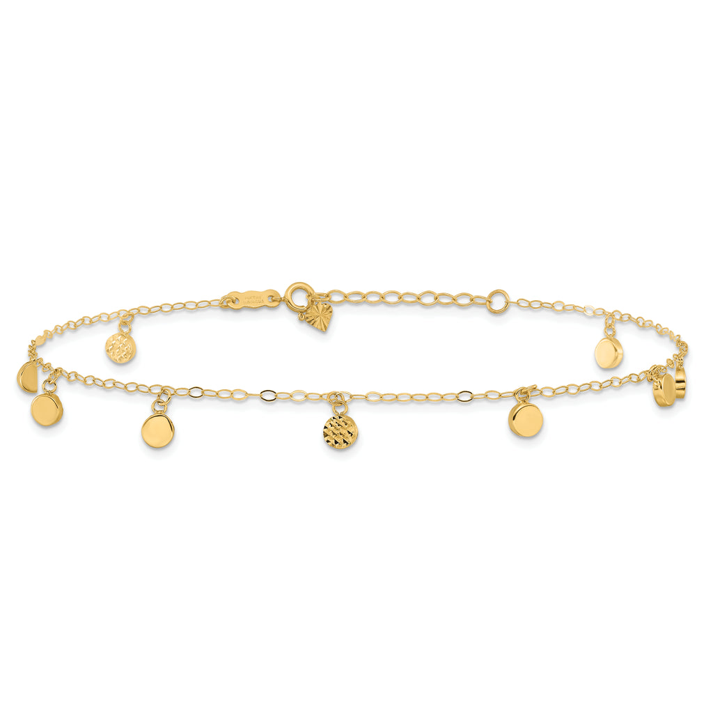 14k Hollow Dangle Circles 9 inch Plus 1 inch Extender - Total 10 inch Anklet - Sophia Jewelers