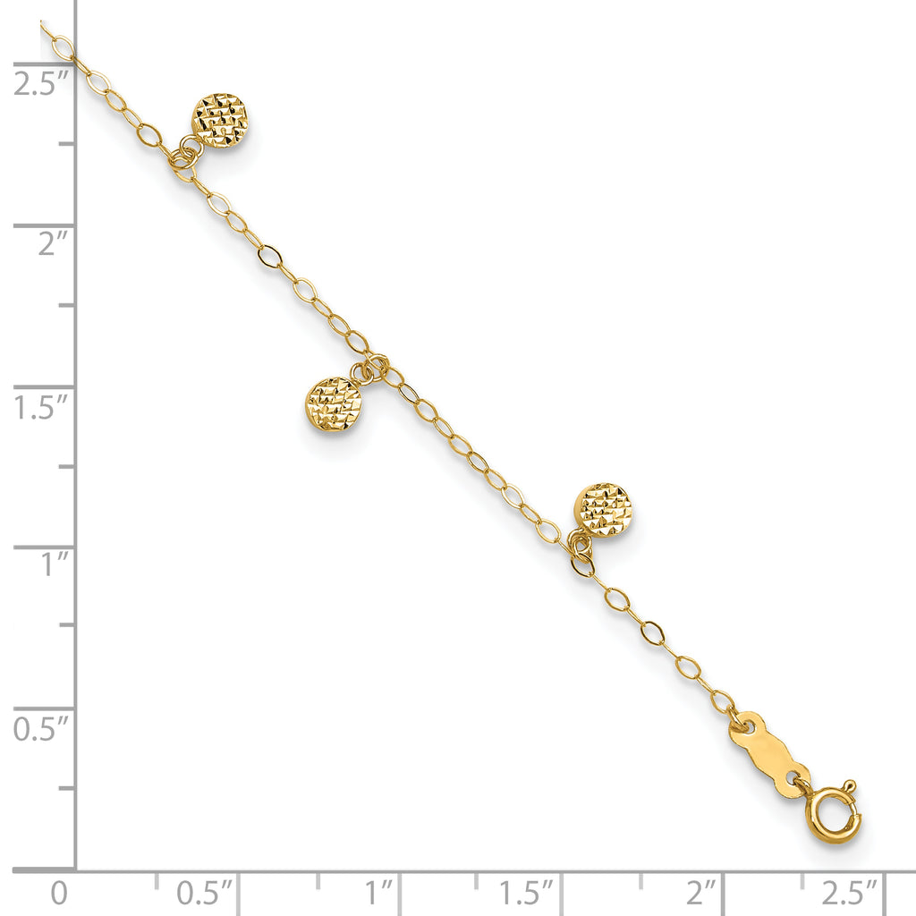 14k Hollow Dangle Circles 9 inch Plus 1 inch Extender - Total 10 inch Anklet - Sophia Jewelers