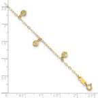14k Hollow Dangle Circles 9 inch Plus 1 inch Extender - Total 10 inch Anklet - Sophia Jewelers