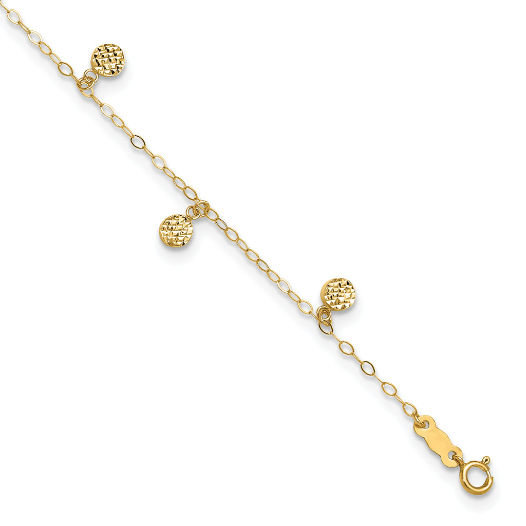 14k Hollow Dangle Circles 9 inch Plus 1 inch Extender - Total 10 inch Anklet - Sophia Jewelers