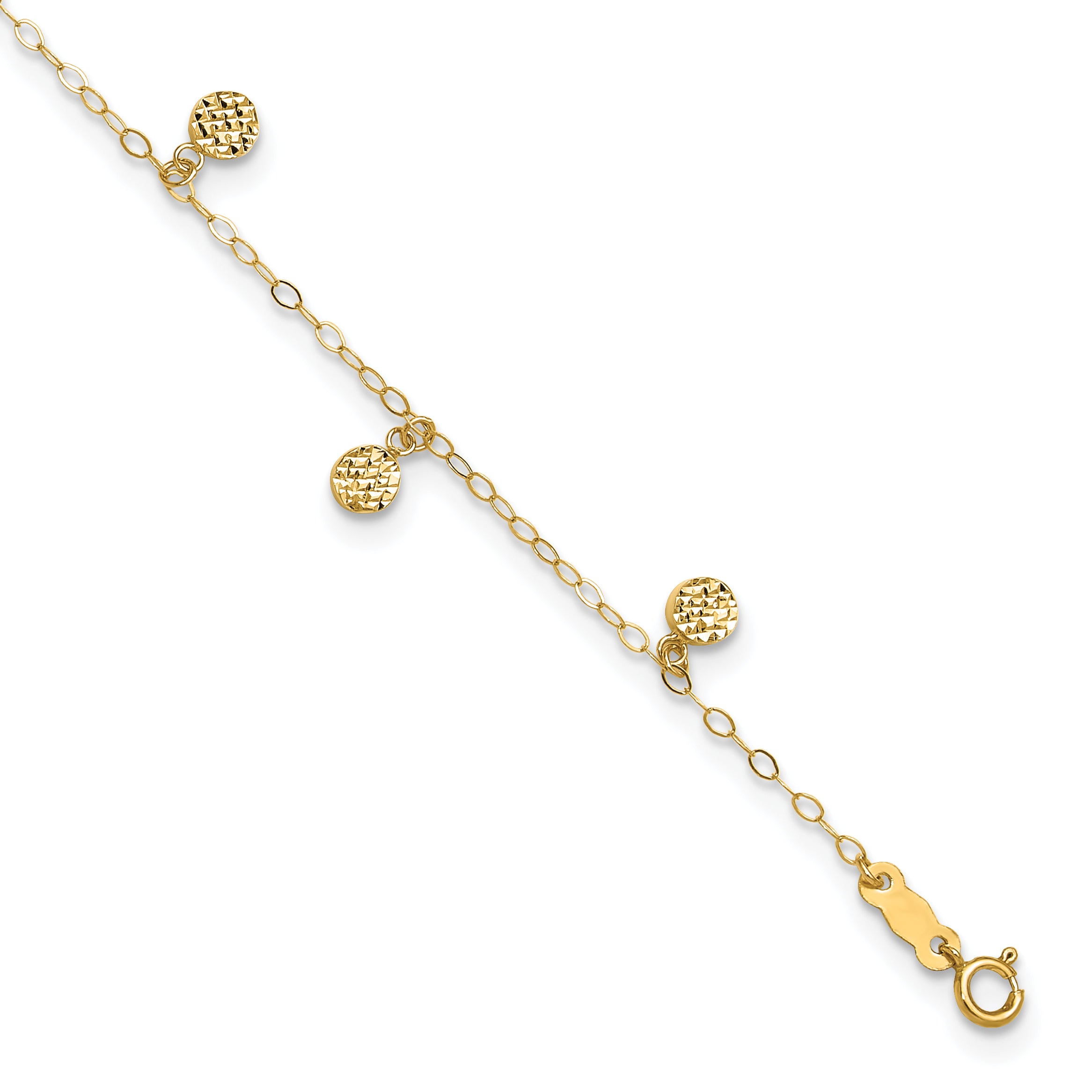 14k Hollow Dangle Circles 9 inch Plus 1 inch Extender - Total 10 inch Anklet - Sophia Jewelers