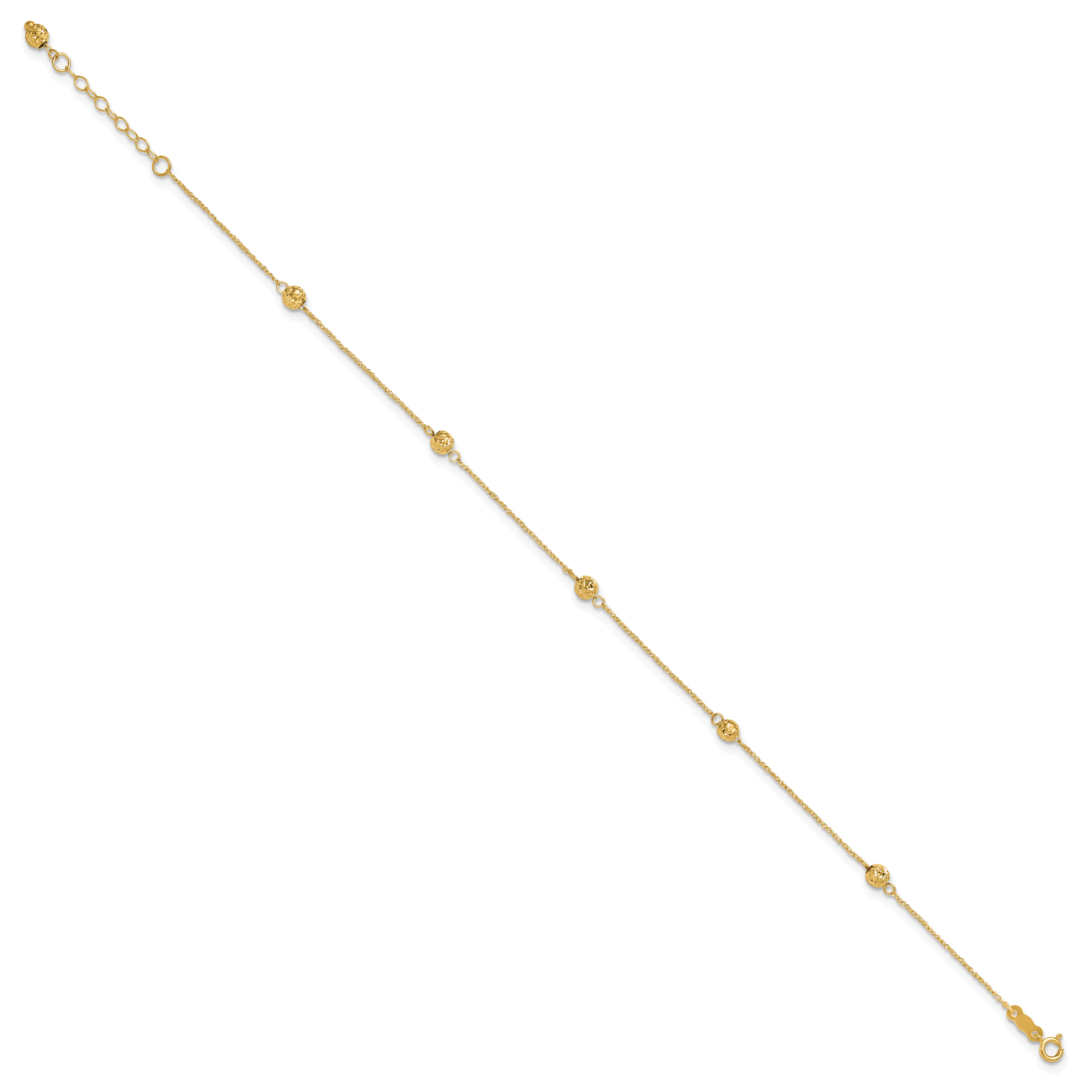 14k Diamond-cut Beads 5-Station 9 inch Plus 1 inch Bead Dangle Extender - Total 10 inch Anklet Secondary image