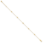 14k Diamond-cut Beads 5-Station 9 inch Plus 1 inch Bead Dangle Extender - Total 10 inch Anklet - Sophia Jewelers
