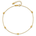 14k Diamond-cut Beads 5-Station 9 inch Plus 1 inch Bead Dangle Extender - Total 10 inch Anklet - Sophia Jewelers