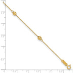 14k Diamond-cut Beads 5-Station 9 inch Plus 1 inch Bead Dangle Extender - Total 10 inch Anklet - Sophia Jewelers