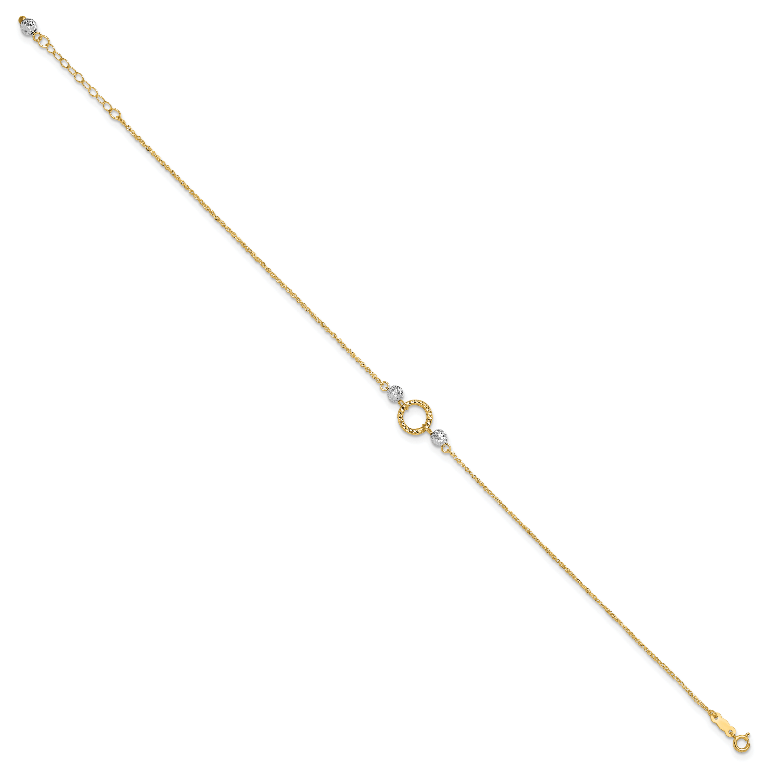 14k Two-tone Circle and Diamond-cut Beads 9 inch Plus 1 inch Bead Dangle Extender - Total 10 inch An Secondary image