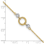 14k Two-tone Circle and Diamond-cut Beads 9 inch Plus 1 inch Bead Dangle Extender - Total 10 inch An - Sophia Jewelers