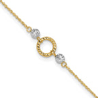14k Two-tone Circle and Diamond-cut Beads 9 inch Plus 1 inch Bead Dangle Extender - Total 10 inch An - Sophia Jewelers