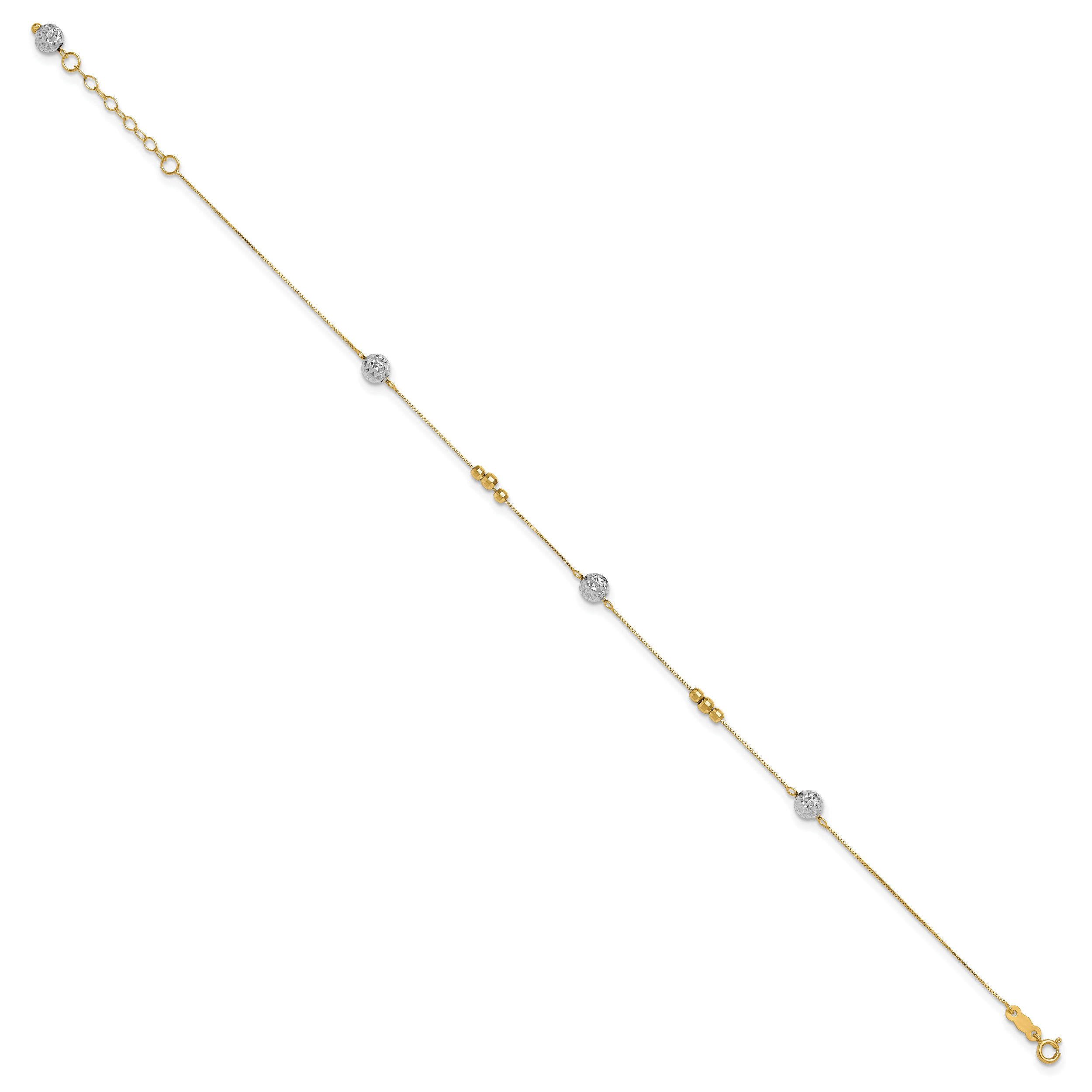 14k Two-tone Textured and Mirror Beads 5-Station 9 inch Plus 1 inch Bead Dangle Extender - Total 10 Secondary image