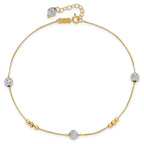 14k Two-tone Textured and Mirror Beads 5-Station 9 inch Plus 1 inch Bead Dangle Extender - Total 10 - Sophia Jewelers