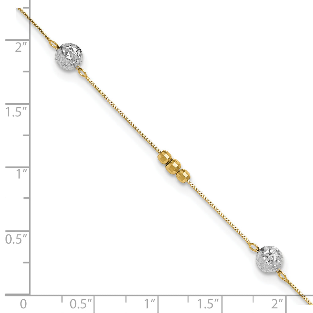 14k Two-tone Textured and Mirror Beads 5-Station 9 inch Plus 1 inch Bead Dangle Extender - Total 10 - Sophia Jewelers