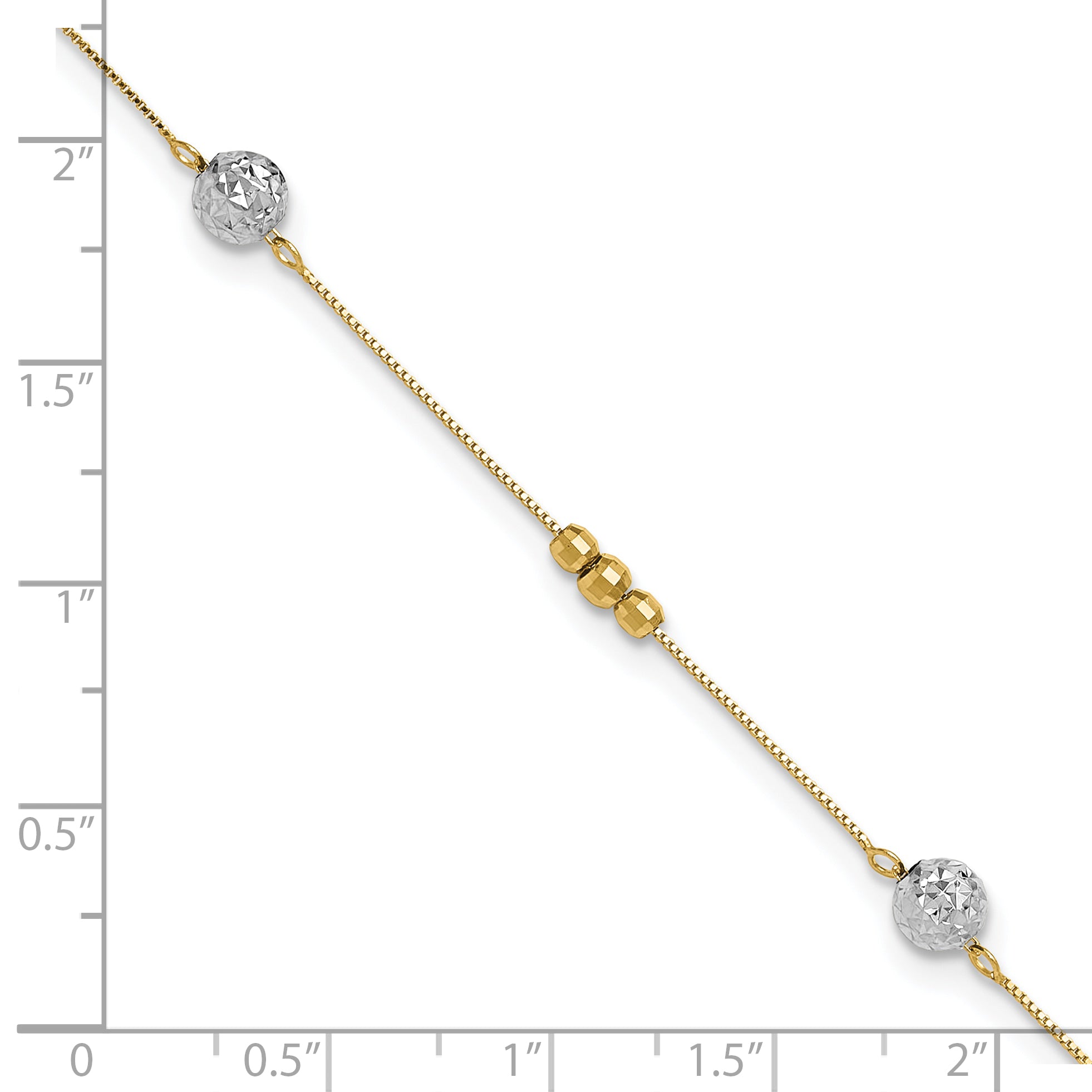14k Two-tone Textured and Mirror Beads 5-Station 9 inch Plus 1 inch Bead Dangle Extender - Total 10 - Sophia Jewelers