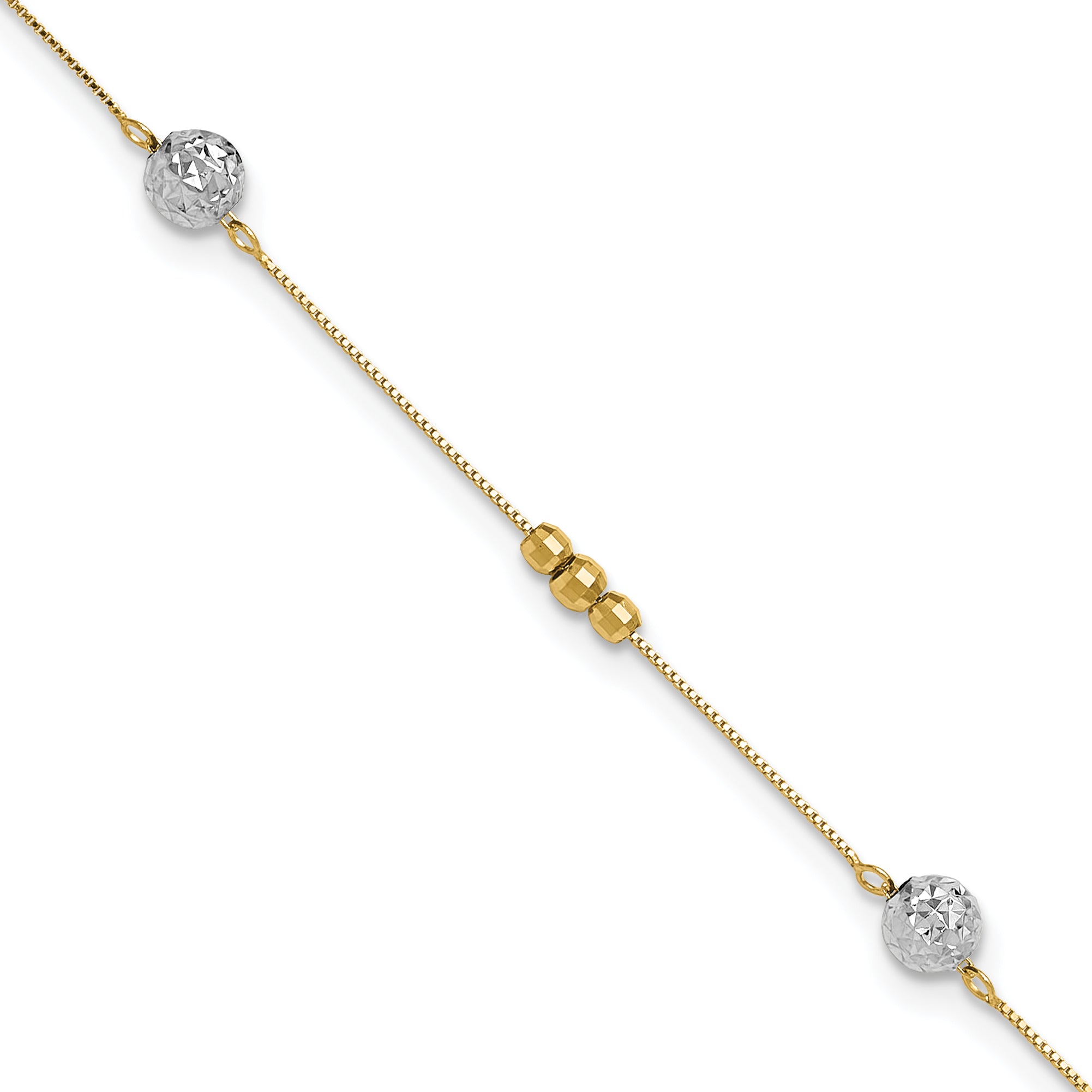 14k Two-tone Textured and Mirror Beads 5-Station 9 inch Plus 1 inch Bead Dangle Extender - Total 10 - Sophia Jewelers Main image