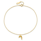 14k Dolphin Charm Dangle 9 inch Plus 1 inch Extender - Total 10 inch Anklet - Sophia Jewelers