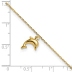 14k Dolphin Charm Dangle 9 inch Plus 1 inch Extender - Total 10 inch Anklet - Sophia Jewelers