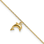 14k Dolphin Charm Dangle 9 inch Plus 1 inch Extender - Total 10 inch Anklet - Sophia Jewelers