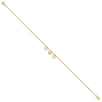 14k Three Heart Dangles 9 inch Plus 1 inch Extender - Total 10 inch Anklet - Sophia Jewelers