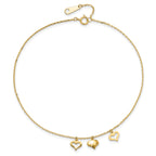 14k Three Heart Dangles 9 inch Plus 1 inch Extender - Total 10 inch Anklet - Sophia Jewelers