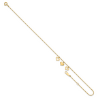 14k Three Heart Dangles 9 inch Plus 1 inch Extender - Total 10 inch Anklet - Sophia Jewelers
