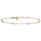 14K Two-tone Chain and Wavy Circles 6-Station 9 inch Plus 1 inch Extender - Total 10 inch Anklet - Sophia Jewelers