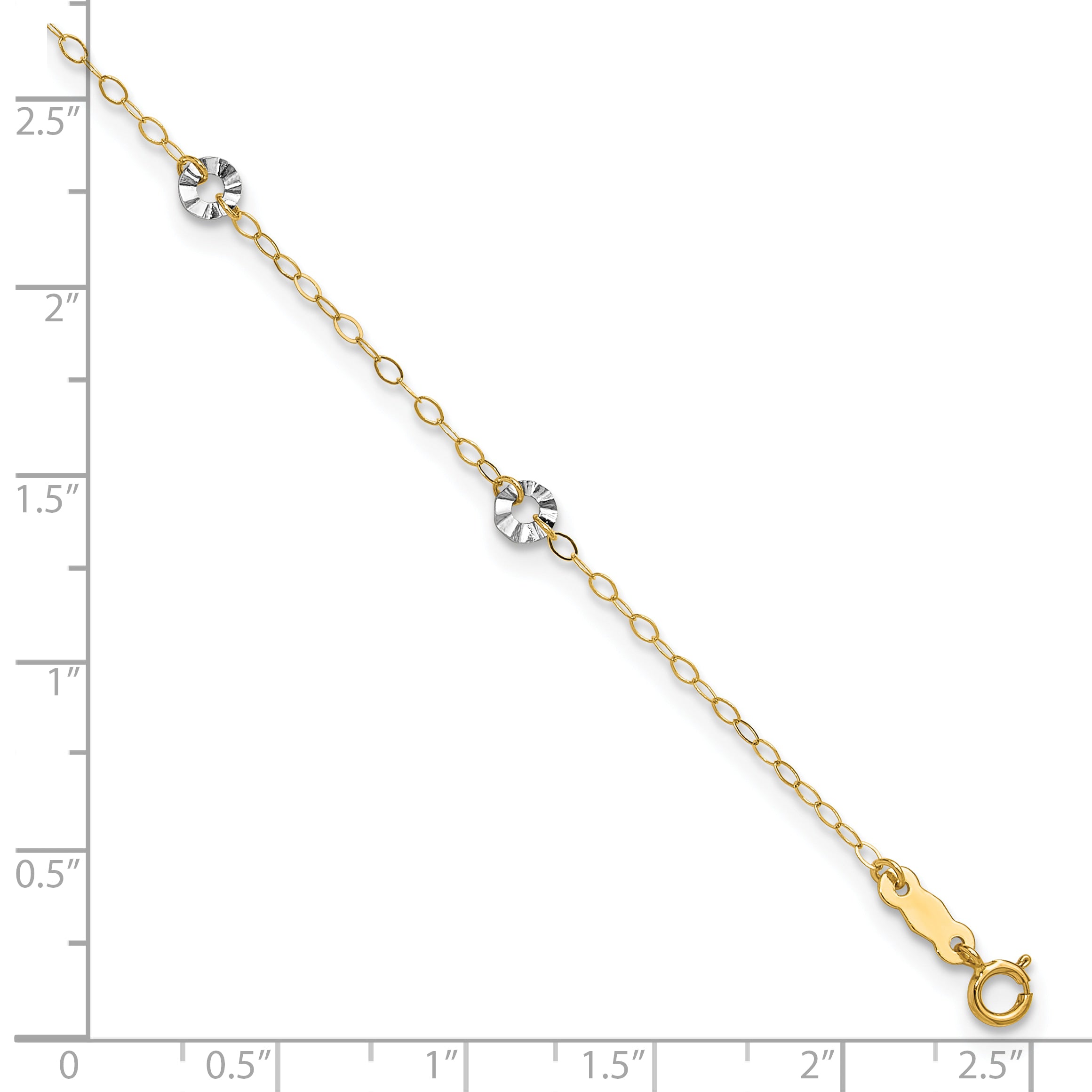 14K Two-tone Chain and Wavy Circles 6-Station 9 inch Plus 1 inch Extender - Total 10 inch Anklet - Sophia Jewelers