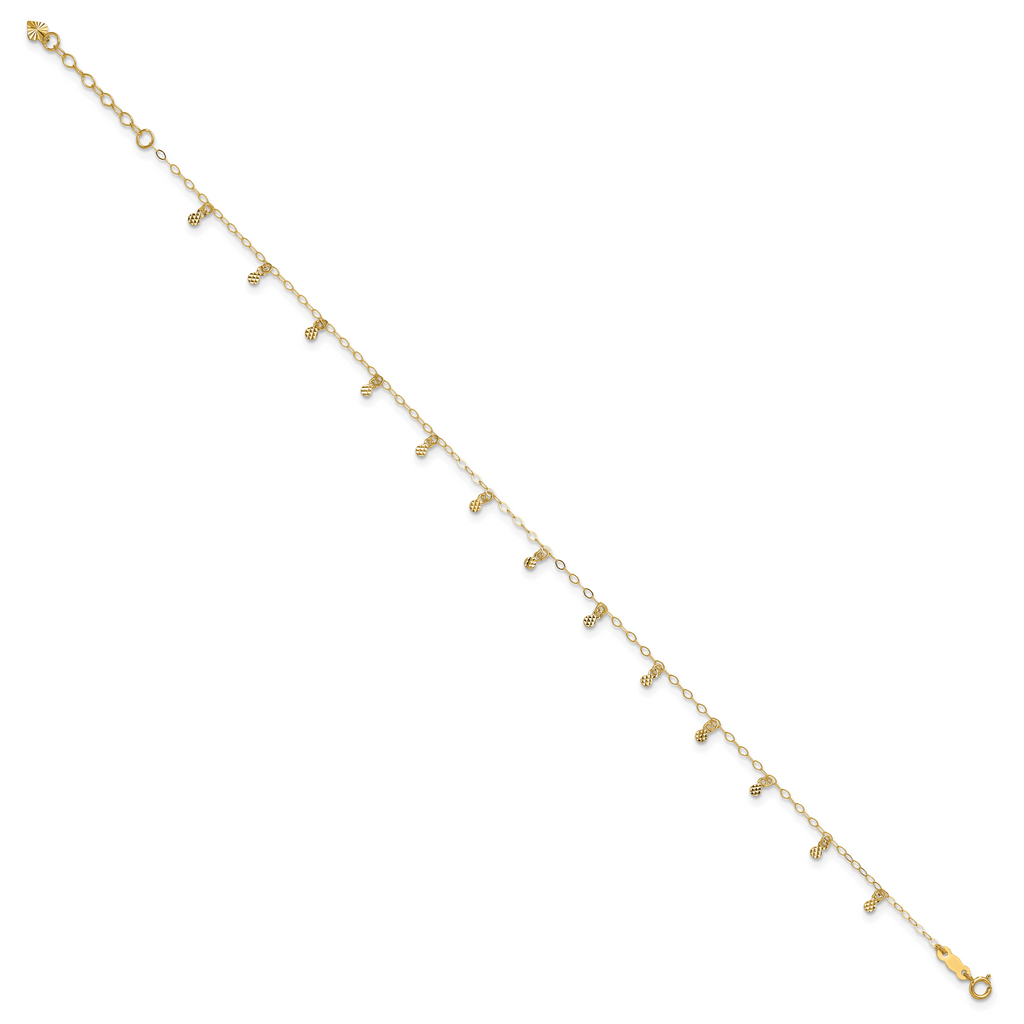 14K Cable Chain with Diamond Cut Dots 9 inch Plus 1 inch Extender - Total 10 inch Anklet - Sophia Jewelers