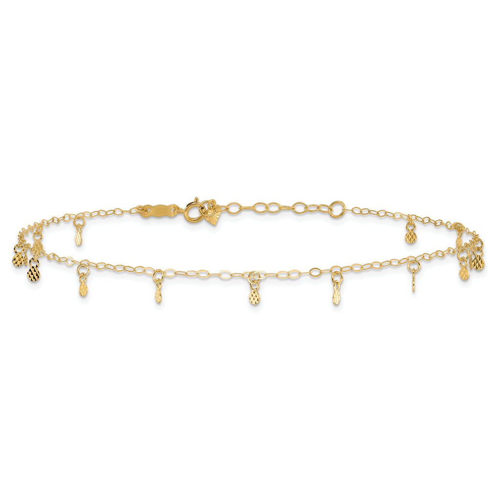 14K Cable Chain with Diamond Cut Dots 9 inch Plus 1 inch Extender - Total 10 inch Anklet - Sophia Jewelers